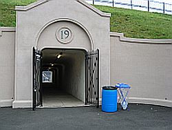 Yale Bowl Entrance with Trash and Recycling Bins