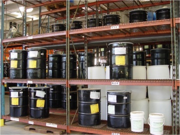 Photograph of a hazardous waste drum storage area