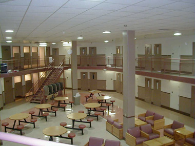 A housing unit in a high-security correctional facility.