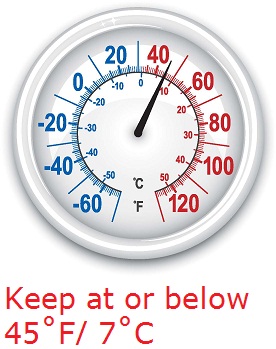 Keep refrigerated food at or below 45 degrees