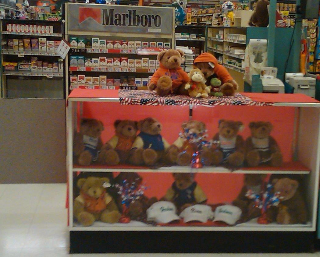 tobacco and teddy bear display