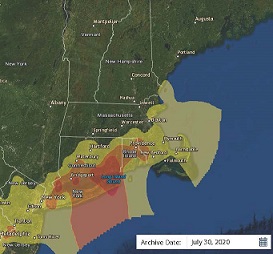 Image of depicting a high AQI for air in southern New England.