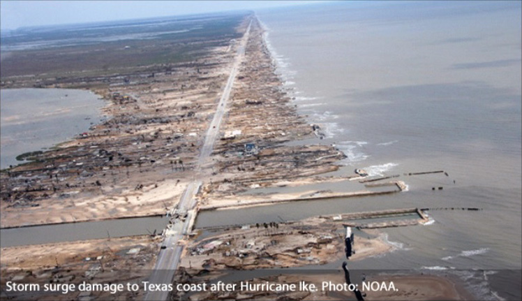 Storm surge damage to Texas coast after Hurricane Ike. Photo: NOAA