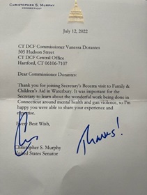 Thank you letter to Commissioner Dorantes from Senator Chris Murphy