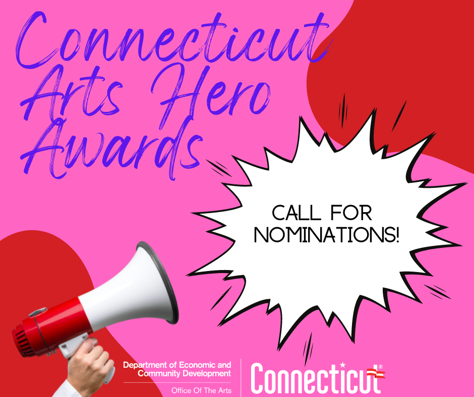 Hot Pink & Red graphic for CT Arts Hero Awards Call for Nominations
