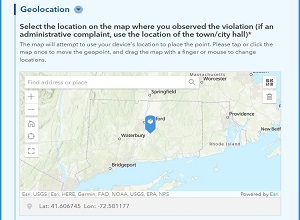 geolocation map of LWRD complaint form