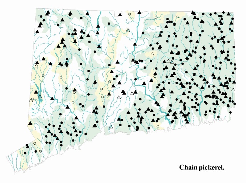Chain pickerel distribution map.