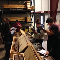 Students working on a core at the core repository in Portland, Connecticut