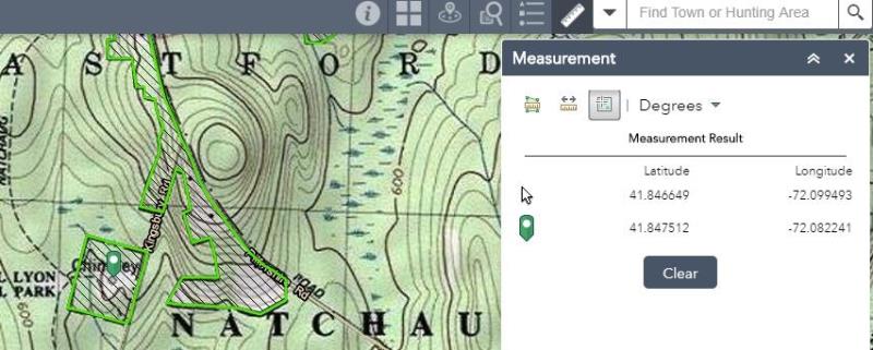 Screenshot of coordinate measurement in hunting maps tool