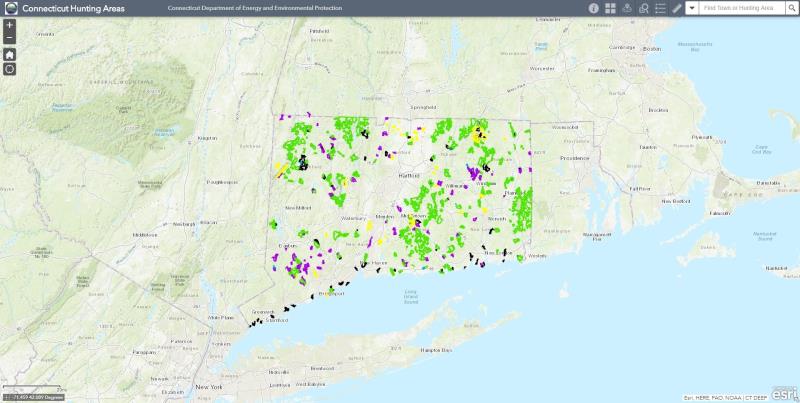 Screenshot of CT hunting area interactive map at extent