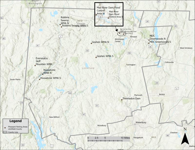 Pheasant stocking areas, Litchfield County