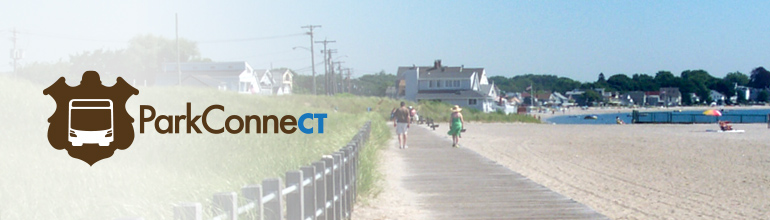 Park Connect logo and Image of Silver Sands state park