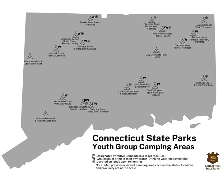CT Map with Youth Group Camping Areas