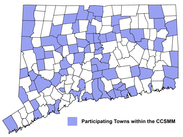 Connecticut Map of Towns highlighting towns within CCSMM