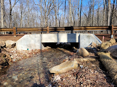 The new Mott Hill Brook culvert on DelReeves Road in Meshomasic State Forest, which was replaced in 2022.