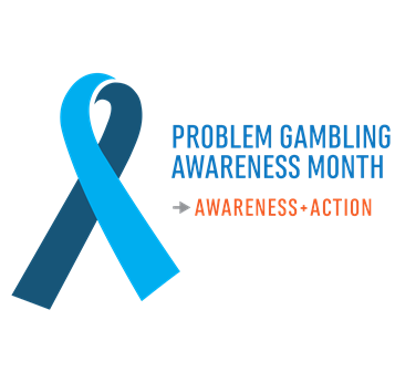 Problem Gambling Awareness Month blue ribbon