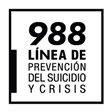 Graphic of white square with text "988 linea de prevencion del suicidio y crisis"