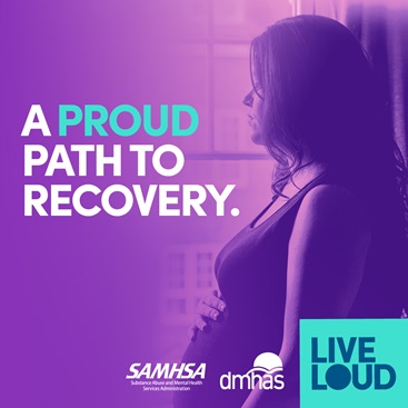 Image of pregnant woman with text "A PROUD path to recovery"