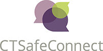 CTSafeConnect - image of three overlapping speech bubbles in purple, lavender and green