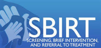 Blue SBIRT logo of hands on top of each other that reads "SBIRT Screening, Brief Intervention and Referral to Treatment"