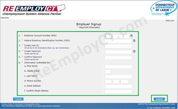 Employer Signup screen