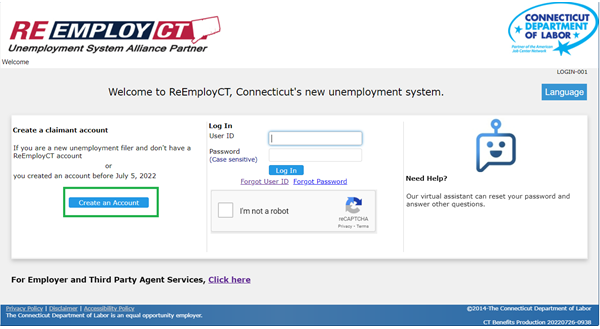ReEmployCT log in page