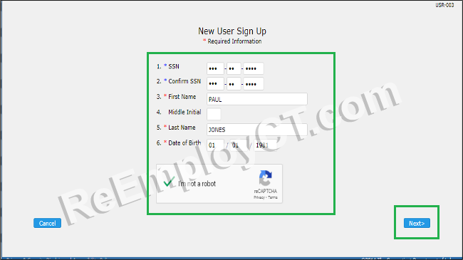 the New User Sign Up screen