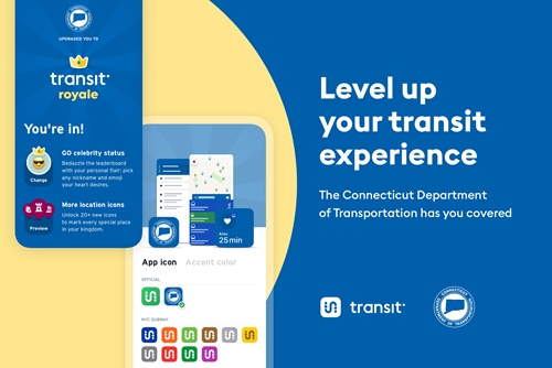 Graphic saying Level Up Your Transit Experience. CTDOT has you covered. 