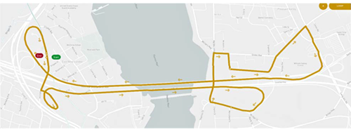 aerial map showing the Gold Star Bridge temporary shuttle route