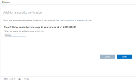 Multi-Factor Authentication Setup Verification Screenshot