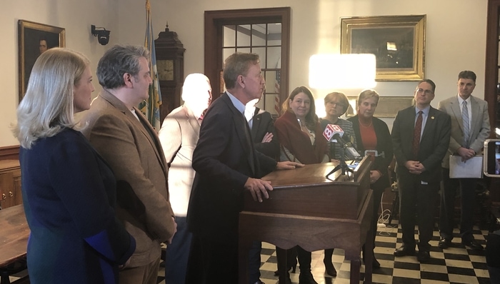 Governor Lamont with a group of first selectmen from Fairfield County