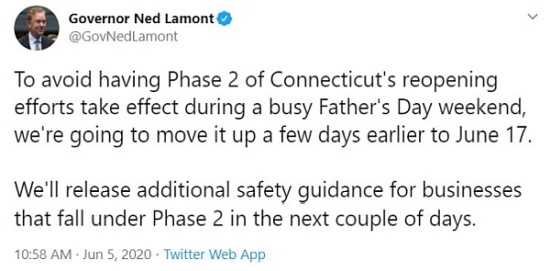 Tweet from Governor Lamont