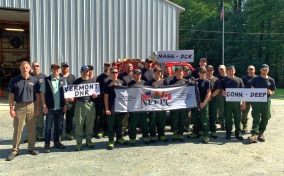 Members of the Northeastern Forest Fire Protection Crew at DEEP’s Eastern District Headquarters in Marlborough on Wednesday, July 5, before departing to fight wildfires in Quebec, Canada.