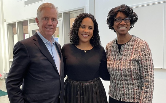 Governor Ned Lamont, Kiana Foster-Mauro, and Commissioner Charlene M. Russell-Tucker