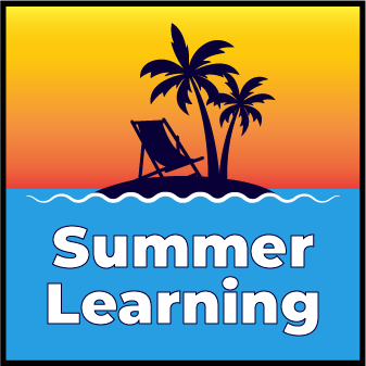 Summer Learning, palm trees and lounge chair under them