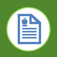 Determining Eligibility Logo: Icon of a piece of paper with an apple in a white circle with a green background