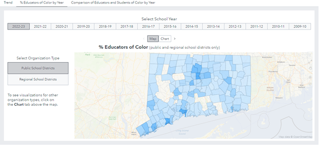 Screenshot of another version of the educator diversity dashboard on EdSight