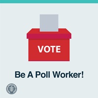Image of ballot box and text: Be a Poll Worker