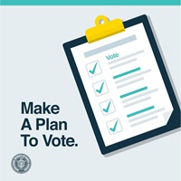 Image of clipboard and text: Make A Plan To Vote.