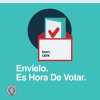 Image of ballot in envelope and text: Envíelo. Es Hora De Votar.