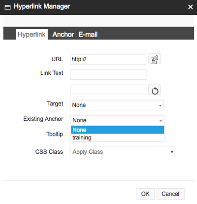 Hyperlink Manager Box - Select existing anchor