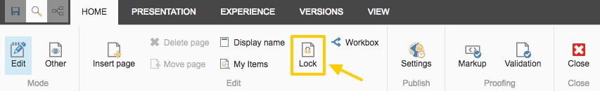 Experience Editor Ribbon: Lock