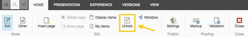 Experience Editor Ribbon: Unlock