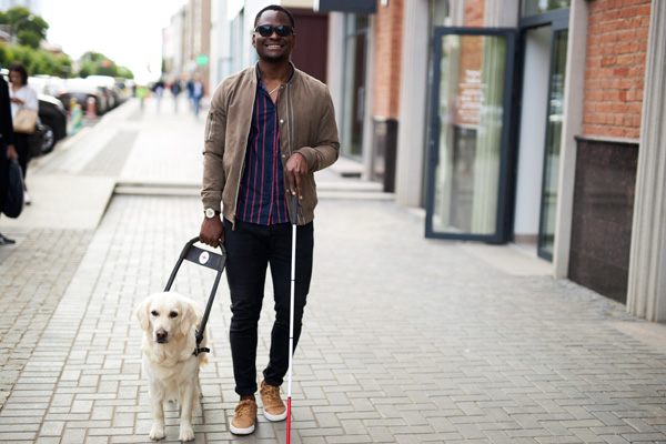 Man with guide dog for the blind