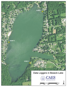 Locations of HOBO Data Loggers in Beseck Lake, Middlefield.