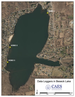 Map of Data Loggers in Beseck Lake, Middlefield