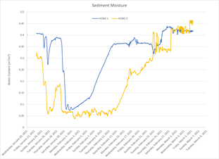 Graph of soil moisture in Beseck Lake from January - March 2021