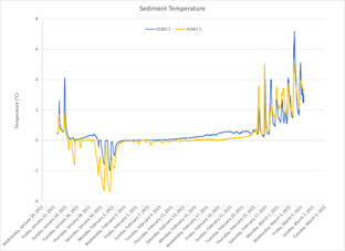 Graph of soil temperature in Beseck Lake from January - March 2021