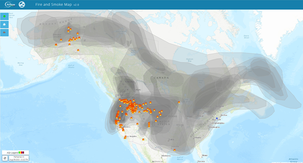 Fire and smoke map US 8-6-2021