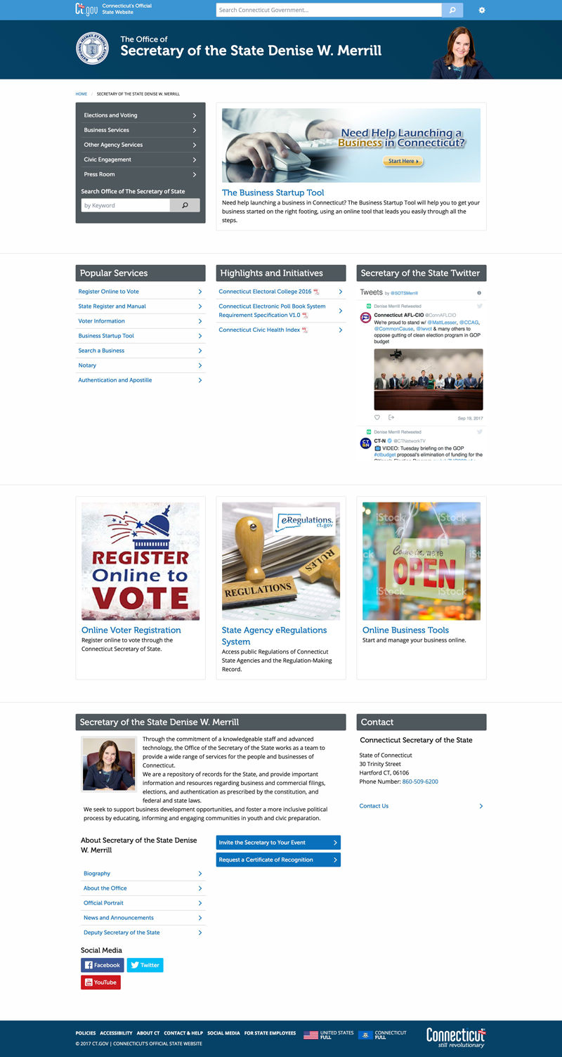 An Overview screen shot of the Secretary of the State website 